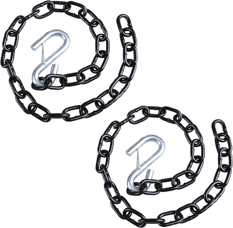 TeukRiGa 3/16"x 27" Grade 30 Steel Black Boat Trailer Safety Chain with 1 Spring Clip Hooks 3200 lbs, 2 Pcs (3/16"x 27") - Image 1